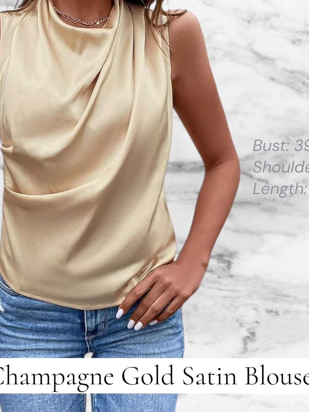 Sleeveless Satin Drape Neck Top in Champagne Gold